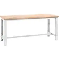 Bott cubio werktafel, handmatig in hoogte verstelbaar, beuken multiplex blad, B 2000 x D 750 x H 740-1140 mm, 1000 kg, lichtgrijs/antraciet