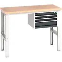 Bott cubio werkbank, handmatig in hoogte verstelbaar, beuken multiplex blad, B 1500 x H 740-1140 mm, belastbaar tot 800 kg, antraciet/lichtgrijs RAL 7035