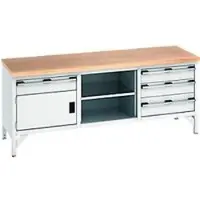 Bott cubio box-type werkbank met 4 laden, beuken multiplex blad, B 2000 x D 750 x H 840 mm, lichtgrijs RAL 7035