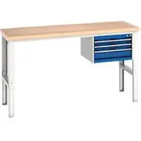 Bott cubio werkbank, handmatig in hoogte verstelbaar, beuken multiplex blad, B 2000 x D 0 x H 740-1140 mm, 600 kg, gentiaanblauw/lichtgrijs
