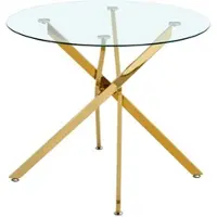 MODFU Eettafel - Gehard Glazen Blad - Kruispoot - Minimalistisch - Eetkamer - Glas En Metaal - Goud