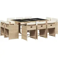 vidaXL 11-delige Tuinset met kussens poly rattan beige