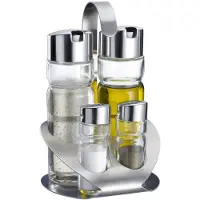 Westmark Peper-en-zoutstel/olie-en-azijnstel, 5-delig, inhoud: 2x 40 ml/2x 160 ml, roestvrij staal/glas, Wien, zilver/doorzichtig, 65052260