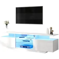 STILVORA Hoogglans TV-meubel met 2 Kasten, 3 Open Vakken en App-LED-Verlichting - Voor Woonkamer, Eetkamer en Slaapkamer - 160x40x45 cm - MDF - Wit