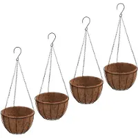 vidaXL Plantenbakken hangend 4 st met kokosbak staal Ø 30x52 cm zwart