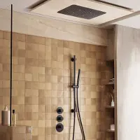 Saniclear Uni plafond inbouw regendouche 48x33cm mat zwart met glijstang en staafhanddouche