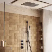 Saniclear Uni plafond inbouw regendouche 48x33cm gun metal PVD met glijstang en staafhanddouche