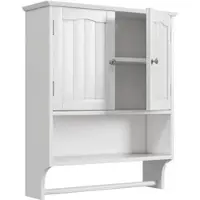 MODFU - Badkamerkast - Verstelbare Planken En Handdoekhouder - Modern - Voor Badkamer - MDF - Wit - 56,8 x 19 x 70 cm