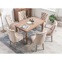 MODFU - Eetkamerstoelenset - Hoge Rugleuning En Gecapitonneerde Rug - Modern - Voor Eetkamer - Fluweel En Hout - Beige - 97 x 51 x 47 cm