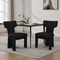 MODFU - Eetkamerstoelenset - Chenille Bekleding - Modern - Voor Eetkamer Of Woonkamer - Houten Poten - Zwart En Grijs