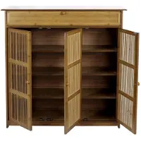 Vivero - Schoenenkast - Schoenenrek - Schoenenkast met deuren - Halkast - Bamboe schoenenkast met ventilatiedeuren - Retro design - 93 x 32 x 98cm