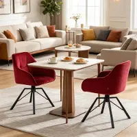 MODFU - Eetkamerstoel - Draaibaar Met Armleuningen - Ergonomisch - Voor Eetkamer - Metaal En Fluweel - Wijnrood - 2 Stuks