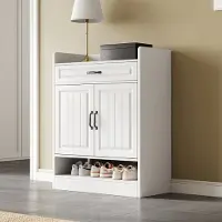 HAUSS SPOLE Schoenenkast - Met Verstelbare Legplanken En Lade - 2 Deuren Voor Hal En Slaapkamer - Spaanplaat - 75x36x95,5 Cm - Wit