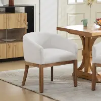 MODFU - Eetkamerstoel Met Armleuningen - Gestoffeerd - Midden-Eeuwse Stijl - Voor Eetkamer - Chenille - Beige - 24,8 Inch