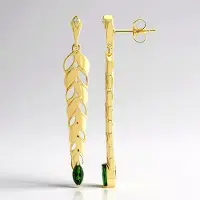 Cavill - Marquise Diopsied Groen Oorbellen 925 Sterling Zilver Verguld - 2x 0,475ct + 0,015ct Cambodjaanse Zirkon - Elegant 45mm