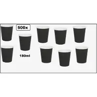 TakeAware 500x Beker koffie karton zwart 180ml - Black koffie beker melk suiker hout festival thema feest verjaardag werk lepel