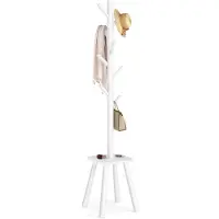 Vasagle - Kapstok - Kapstok Hout - Kapstok met 8 Haken - Met Opbergrek - 175,8 cm Hoog