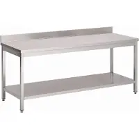 Gastro Roestvrij stalen voorbereidingstafel 304 met lage plank en M achterwand 85x120x70cm