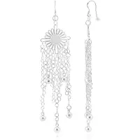 Cavill - Lange 925 Sterling Zilveren Oorbellen - Filigraan Bloemmotief & Ketting - Elegante Statement Oorbellen - 115mm