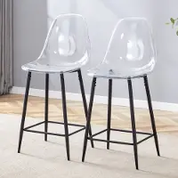 MODFU Barkrukken Set Van 2 - Transparante Zitting - Modern - Voor Keuken Of Bar - Kunststof En Metaal - Zwart