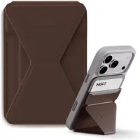 MOFT Snap-On Magnetische Kaarthouder - Wallet Compatibel met MagSafe - Pasjeshouder met Standaard - MOVAS Vegan Leer - Portemonnee 2 Pasjes - Bruin