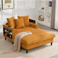 STILVORA Chaise Longue 129 x 170 cm - Led, USB-Laadpoort En Opbergruimte - Voor Woonkamer En Balkon - Corduroy Mosterdgeel