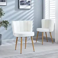 MODFU - Eetkamerstoel Set Van 2 - Ergonomische Zitting - Comfortabele Rugleuning - Modern - Eetkamer Of Woonkamer - Stof - Wit