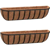 vidaXL Wandbakken 2 st met kokosvezel 76x21x16 cm staal zwart