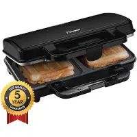 Bestron Tosti apparaat - ASM92XLZ - 900W - Voor 2 tosti's met schelpvorm - Anti aanbaklaag - Zwart - 5 jaar garantie