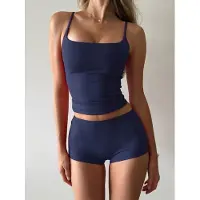 Karma SassyGals 2-delige loungeset – tanktop met hemdjesband en lage taille korte broek, effen, zachte en rekbare zomermix voor dames