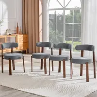 MODFU - Eetkamerstoelenset - Gestoffeerd - Gebogen Rugleuning - Scandinavisch - Voor Eetkamer - Linnen - Grijs