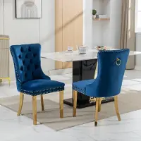 MODFU - Eetkamerstoelen - Hoge Rugleuning - Gecapitonneerd - Modern - Fluweel - Blauw - Set Van 2