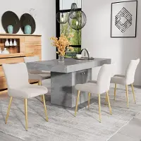 MODFU - Eetkamerstoelenset - Fluwelen Bekleding - Metalen Poten - Loungestijl - Woonkamer Of Slaapkamer - Beige En Goud