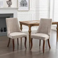 MODFU - Eetkamerstoelenset - Hoge Rugleuning - Verstelbare Poten - Klassieke Stijl - Eetkamer - Hout En Chenille - Beige