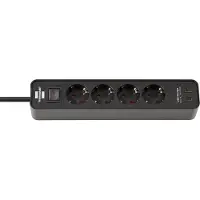 Brennenstuhl Ecolor stekkerdoos met 2 USB C-laadcontactdozen | 4 contactdozen | Zwart | 1,5m H05VV-F 3G1,5 - 1153240106