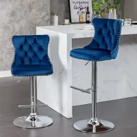 MODFU - Barkrukken - Draaibaar En In Hoogte Verstelbaar - Met Rugleuning - Fluweel - Blauw - Set Van 2