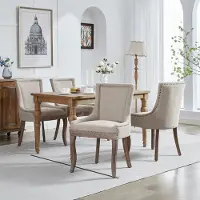 MODFU - Eetkamerstoelenset - Hoge Rugleuning - Verstelbare Poten - Klassieke Stijl - Chenille - Beige