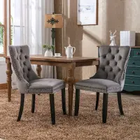 MODFU - Eetkamerstoelen Set Van 2 - Hoge Rugleuning - Verstelbare Poten - Modern - Fluweel - Grijs