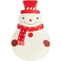 J-Line schaal Sneeuwpop Dolomiet - keramiek - kerstrood/wit