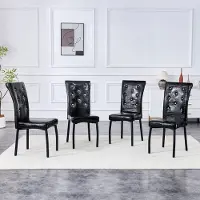 MODFU - Eetkamerstoelen Set Van 4 - Gevoerd - Vintage - Voor Eetkamer - Metaal En PVC - Zwart
