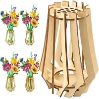 Snq Bloemenvaas - Vaas - Hout - Doe-het-zelf bloemenvaas - Geschikt voor rozen, kersenbloesems, zonnebloemen, tulpen, narcissen en lotusbloemen - Bloemenarrangementset - Natuurlijke houtkleur