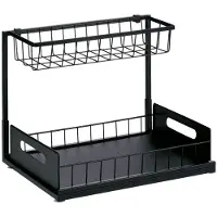 Alpina Opbergrek Metaal - Stellingkast met 2 Compartimenten - Uitschuifbaar Metalen Wandrek - Opberg Rek voor Decoratie Woonkamer - 35 x 27 x 28 cm - Zwart