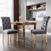 MODFU - Eetkamerstoelen Set Van 2 - Gestoffeerd Met Knopen En Gebogen Rugleuning - Modern - Hout En Metaal - Grijs