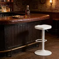 MODFU - Barkruk - Ergonomisch En Draaibaar - Modern - Voor Keukenbar - Metaal En Massief Hout - Wit - 41,5 X 31,5 X 60-81 Cm
