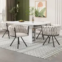 MODFU - Eetkamerstoelenset - Draaibaar - Ergonomisch - Modern - Metaal - Zwart En Linnen