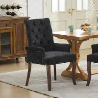 MODFU - Eetkamerstoel - Gestoffeerd Met Armleuningen - Gecapitonneerd - Klassiek - Chenille - Hout - Antracietgrijs