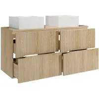 Vente-unique Gestreepte zwevend badkamermeubel met vierkante opzetwastafel - Licht naturel - 120 cm - ORISO