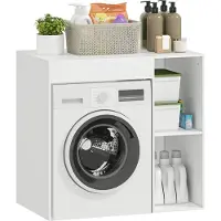 HOMCOM wasmachinekast opbouwmeubel met lade - Wasmachineombouw - Badkamerkast - Opbergkast - Wit