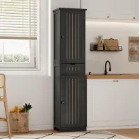 OKWISH Keukenkast – Hoogkast 170x40x30 cm – 2 Deuren en 1 Lade – Verstelbare Legplanken voor Flexibele Opbergruimte – MDF Zwart
