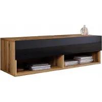 Minio , TV-meubel, TV-kast "ANNE", 100 cm, geschikt voor plaatsing op de vloer of aan de muur, kleur: Wotan eikenhout / zwart hoogglans